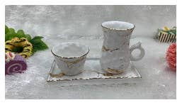 Glam Style White Porcelain Tea Set Textured With Gold Speckles
