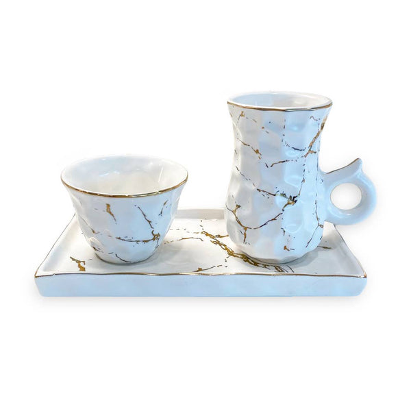 Glam Style White Porcelain Tea Set Textured With Gold Speckles