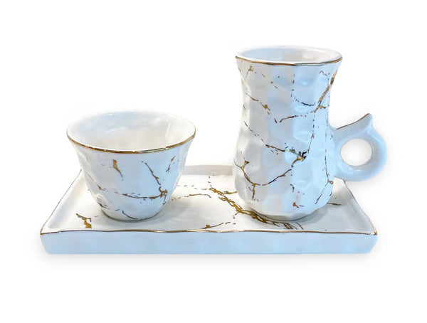 Glam Style White Porcelain Tea Set Textured With Gold Speckles
