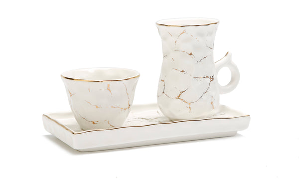 glam style White Porcelain Tea Set Textured With Gold Speckles