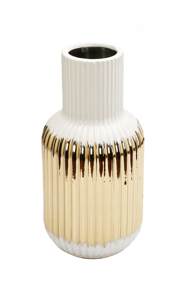 Glam Style White Porcelain Vase Gold Striped Design