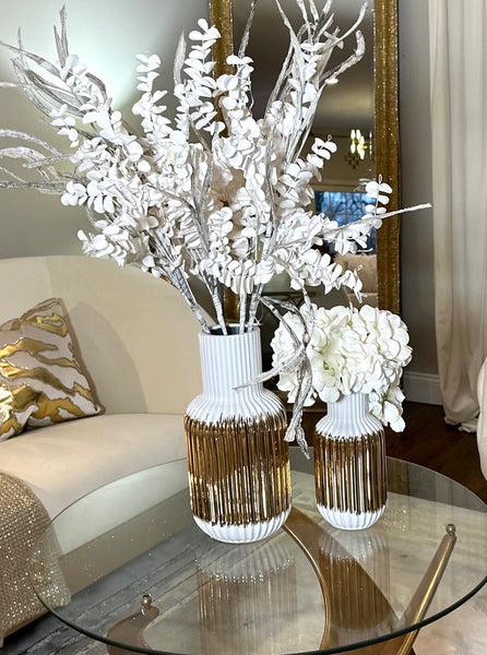 glam style White Porcelain Vase Gold Striped Design