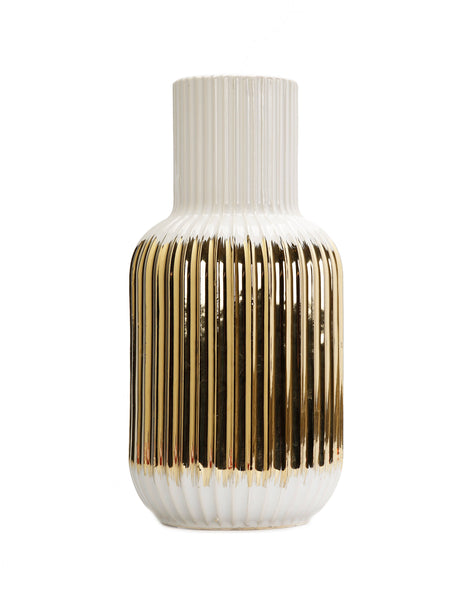 glam style White Porcelain Vase Gold Striped Design