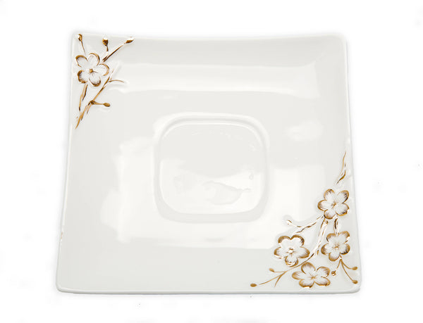 Glam Style White Square Tray And Mug With Gold Floral Artwork Design