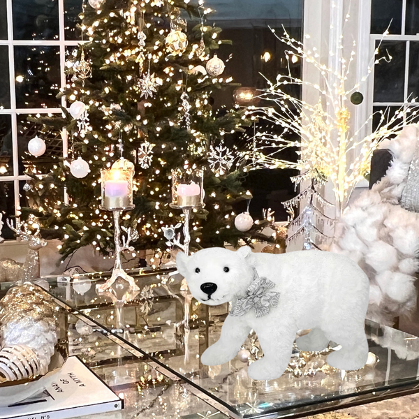Glam Style White Super Plush Faux Fur Polar Bear 10"