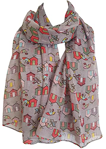 Glamlondon Beach Huts Print Scarf Womens Holiday Sun Summer Fashion Light Large Wrap