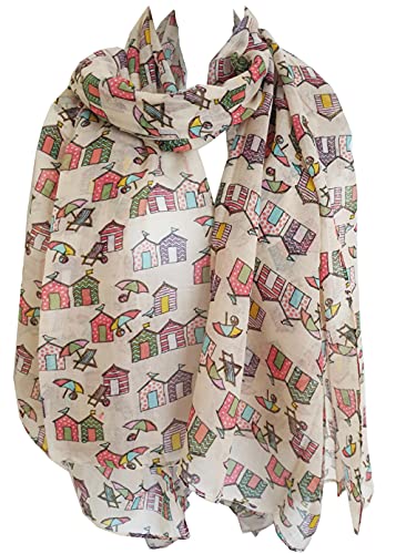 glamlondon Beach Huts Print Scarf Womens Holiday Sun Summer Fashion Light Large Wrap