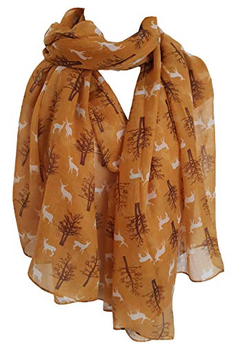 Glamlondon Deer Scarf Winter Deers Fir Tree Reindeer Printed Womens Christmas Scarves Gift
