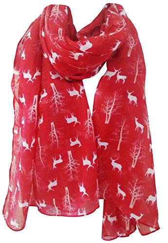 Glamlondon Deer Scarf Winter Deers Fir Tree Reindeer Printed Womens Christmas Scarves Gift