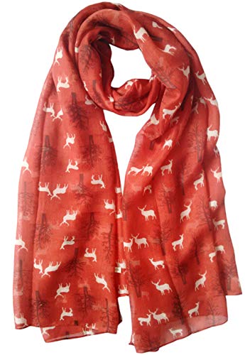 Glamlondon Deer Scarf Winter Deers Fir Tree Reindeer Printed Womens Christmas Scarves Gift