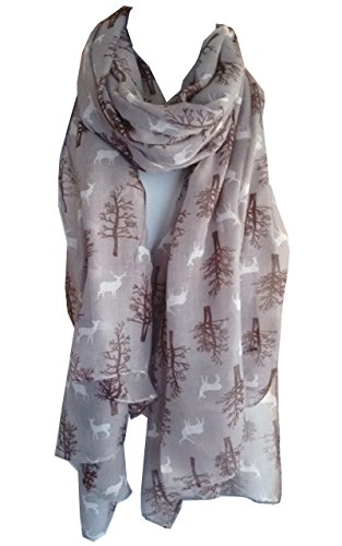 glamlondon Deer Scarf Winter Deers Fir Tree Reindeer Printed Womens Christmas Scarves Gift