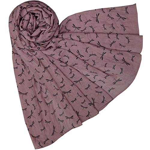 Glamlondon Dragonfly Scarf Womens Dragon Fly Print Scarves Pink Blue White Colours Small Dragonflies