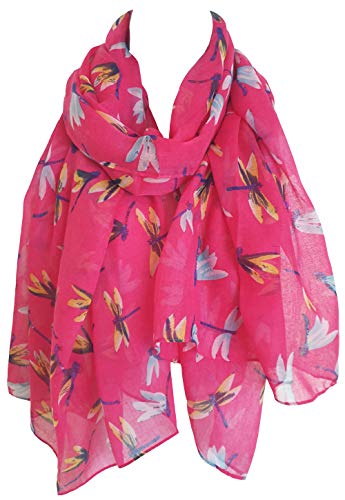 Glamlondon Dragonfly Scarf Womens Dragon Fly Print Scarves Pink Blue White Colours Small Dragonflies