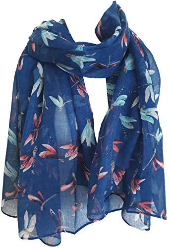 glamlondon Dragonfly Scarf Womens Dragon fly print scarves Pink Blue White Colours Small Dragonflies