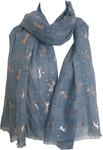 Glamlondon GlamLondon Dragonfly Pattern Scarf Shawl Latest Glitter Rose Gold Foil Dragonflies