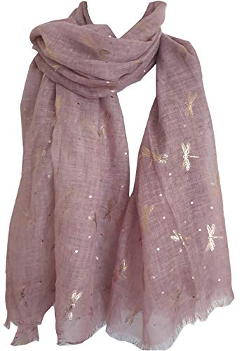 Glamlondon GlamLondon Dragonfly Pattern Scarf Shawl Latest Glitter Rose Gold Foil Dragonflies
