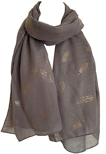 Glamlondon GlamLondon Feathers Scarf Rose Gold Glitter Foil Feather Print Ladies Party Wedding Fashion Wrap