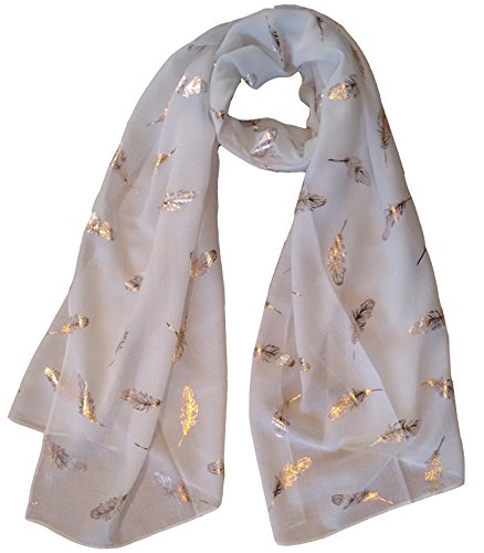 glamlondon GlamLondon Feathers Scarf Rose Gold Glitter Foil Feather Print Ladies Party Wedding Fashion Wrap