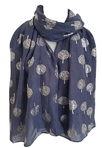 Glamlondon GlamLondon Glitter Mulberry Trees Scarf Womens Foil Printed Tree Fashion Ladies Wrap