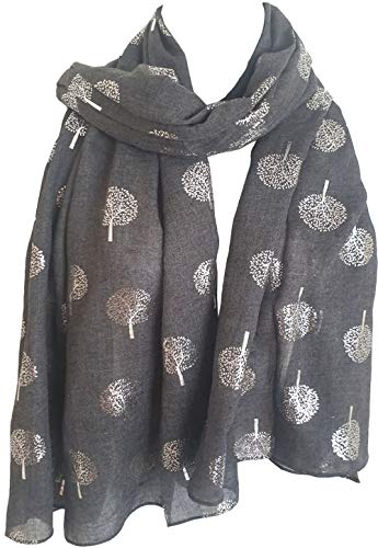 Glamlondon GlamLondon Glitter Mulberry Trees Scarf Womens Foil Printed Tree Fashion Ladies Wrap