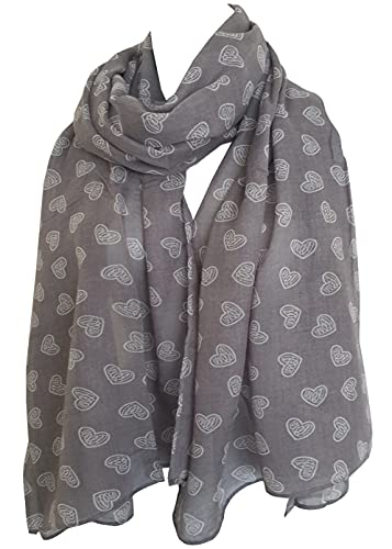 glamlondon GlamLondon Heart Scarf Womens Hearts Love Printed Fashion Ladies Wrap
