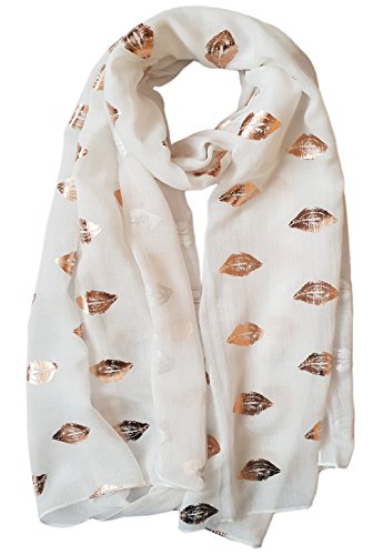 Glamlondon GlamLondon Kisses Scarf Womens Rose Gold Kissing Lips Glitter Foil Fashion Ladies Wrap