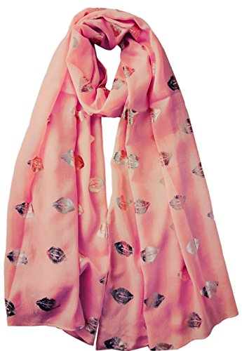 glamlondon GlamLondon Kisses Scarf Womens Rose Gold Kissing Lips Glitter Foil Fashion Ladies Wrap