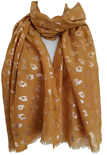 Glamlondon GlamLondon Leopard Scarf Rose Gold Glitter Foil Leopards Animal Print Ladies Party Casual Fashion Wrap
