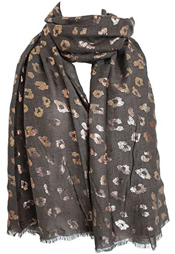 glamlondon GlamLondon Leopard Scarf Rose Gold Glitter Foil Leopards Animal Print Ladies Party Casual Fashion Wrap