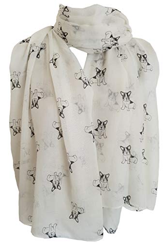 Glamlondon GlamLondon Little Bulldog Print Scarf Long Size French Dogs Animal Printed Ladies Wrap