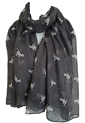 Glamlondon GlamLondon Little Bulldog Print Scarf Long Size French Dogs Animal Printed Ladies Wrap
