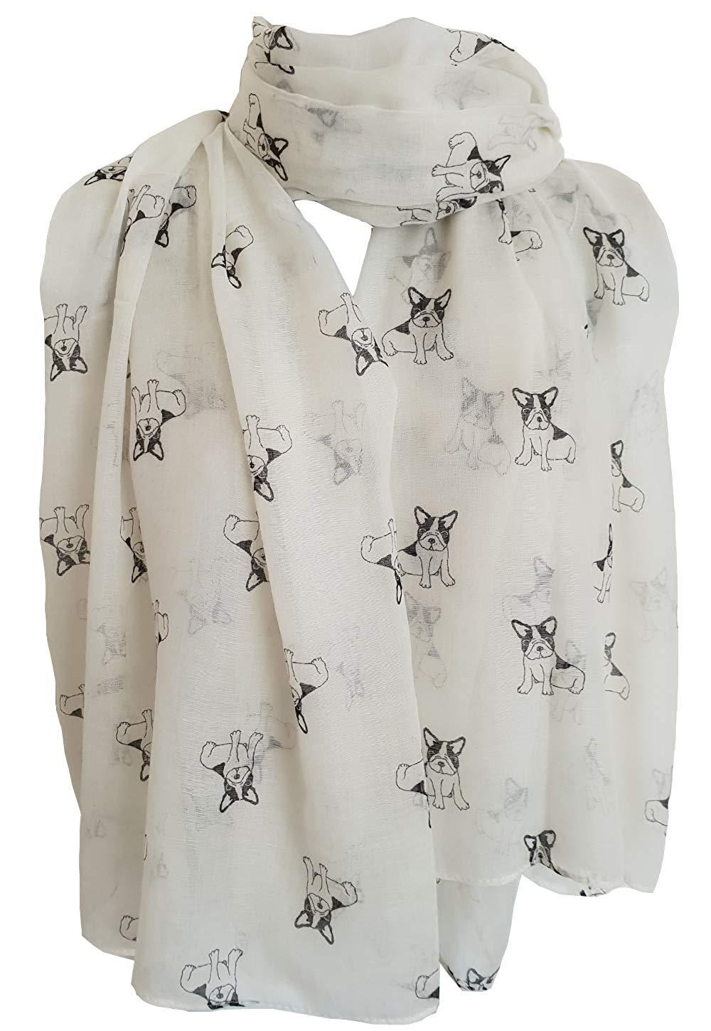 glamlondon GlamLondon Little Bulldog Print Scarf Long Size French Dogs Animal Printed Ladies Wrap