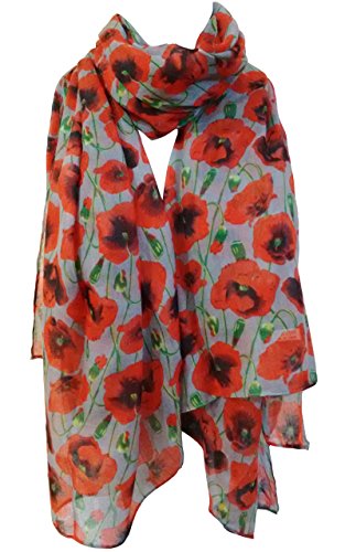 Glamlondon GlamLondon Poppy Print Scarf Red Perfect Poppies Flower Printed Fashion Ladies Womens Classy Big Wrap