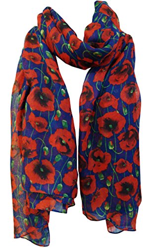 Glamlondon GlamLondon Poppy Print Scarf Red Perfect Poppies Flower Printed Fashion Ladies Womens Classy Big Wrap