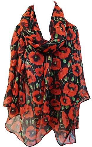 glamlondon GlamLondon Poppy Print Scarf Red Perfect Poppies Flower Printed Fashion Ladies Womens Classy Big Wrap