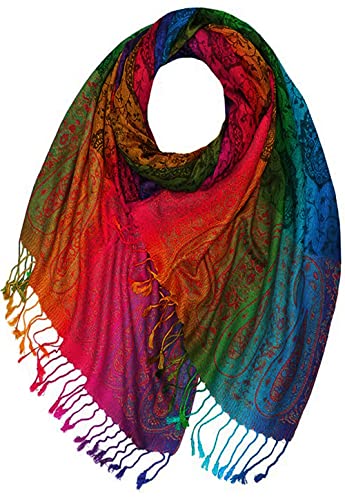 Glamlondon GlamLondon Rainbow Multi-colour Pashmina Colourful Paisley/roses/Patches/Peacock Feather Soft Shawl