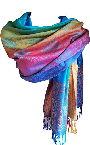 Glamlondon GlamLondon Rainbow Multi-colour Pashmina Colourful Paisley/roses/Patches/Peacock Feather Soft Shawl