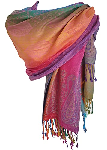 Glamlondon GlamLondon Rainbow Multi-colour Pashmina Colourful Paisley/roses/Patches/Peacock Feather Soft Shawl