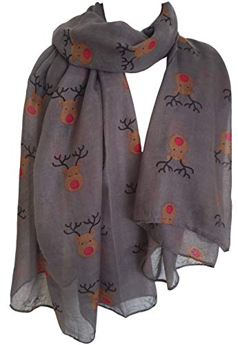 Glamlondon GlamLondon Red Nose Reindeer Christmas Print Scarf Womens Rudolph Scarves Festive Winter Gift