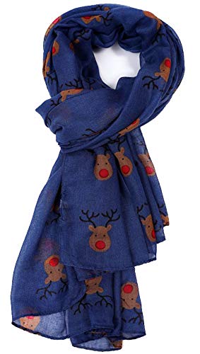 Glamlondon GlamLondon Red Nose Reindeer Christmas Print Scarf Womens Rudolph Scarves Festive Winter Gift