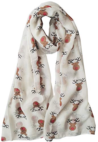 glamlondon GlamLondon Red Nose Reindeer Christmas Print Scarf Womens Rudolph Scarves Festive Winter Gift