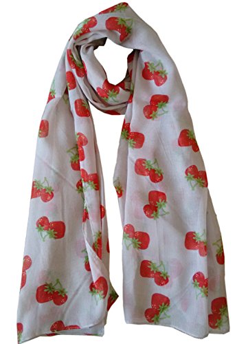 Glamlondon GlamLondon Red Strawberry Print Summer Fruits Scarf