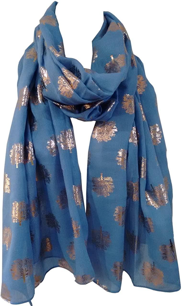 Glamlondon GlamLondon Rose Gold Oak Glitter Trees Scarf Womens Foil Printed Ladies Wrap