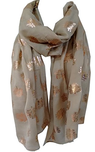 Glamlondon GlamLondon Rose Gold Oak Glitter Trees Scarf Womens Foil Printed Ladies Wrap