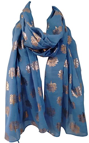 glamlondon GlamLondon Rose Gold Oak Glitter Trees Scarf Womens Foil Printed Ladies Wrap