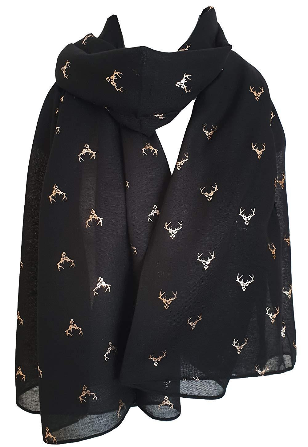 glamlondon GlamLondon Stag Scarf Rose Gold Glitter Foil Deer Reindeer Stags Print Ladies Party Christmas Wrap