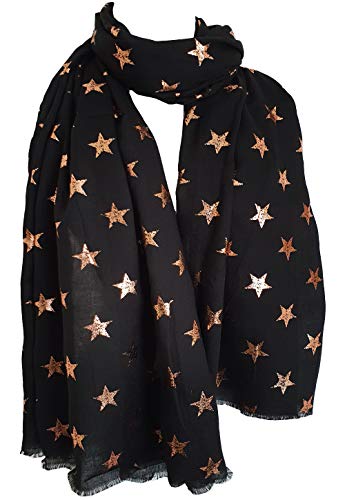 Glamlondon GlamLondon Stars Scarf Rose Gold Glitter Foil Antique Star Print Ladies Party Wedding Fashion Wrap