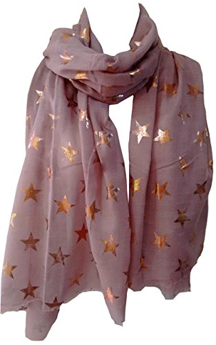 Glamlondon GlamLondon Stars Scarf Rose Gold Glitter Foil Antique Star Print Ladies Party Wedding Fashion Wrap