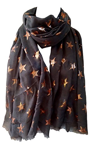 glamlondon GlamLondon Stars Scarf Rose Gold Glitter Foil Antique Star Print Ladies Party Wedding Fashion Wrap