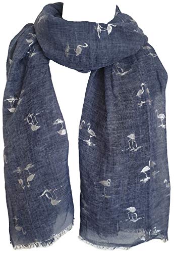 Glamlondon GlamLondon Women's Flamingo Print Scarf Silver Foil Birds Wrap